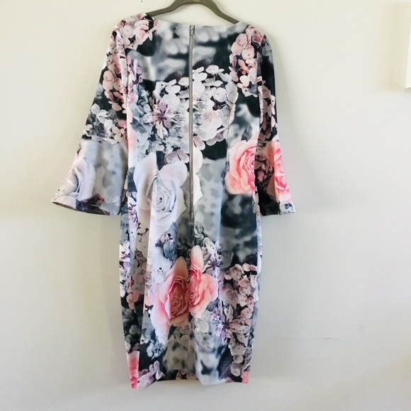Calvin Klein Size 2 Floral-Print Bell-Sleeve Dress - Picture 4 of 8